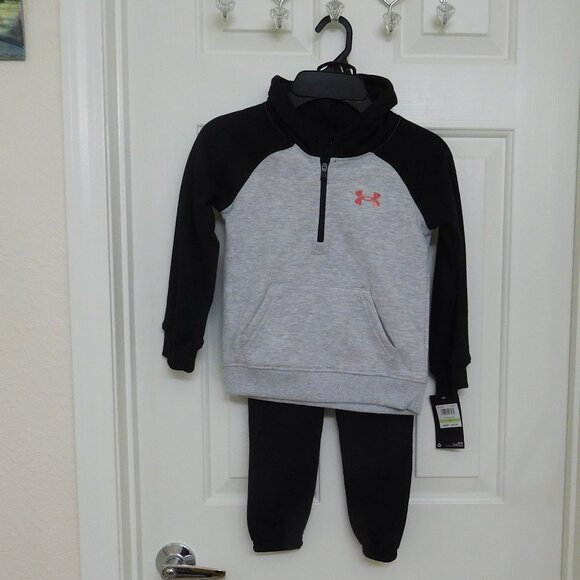 NWT 2pc Under Armour Gray Black Hooded Sweatshirt & Joggers Set sz 4 - Picture 1 of 2